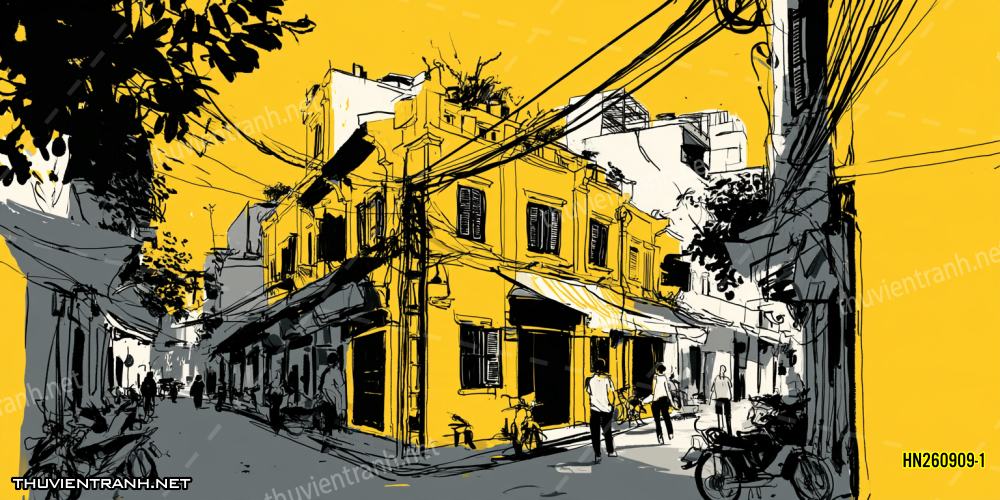 Tranh dán tường Phố cổ Hà Nội, Phố xưa - -HN260909-1 - Tranh tường chất lượng cao